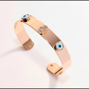 Gold Hamsa and Greek Eye Cuff Bracelet